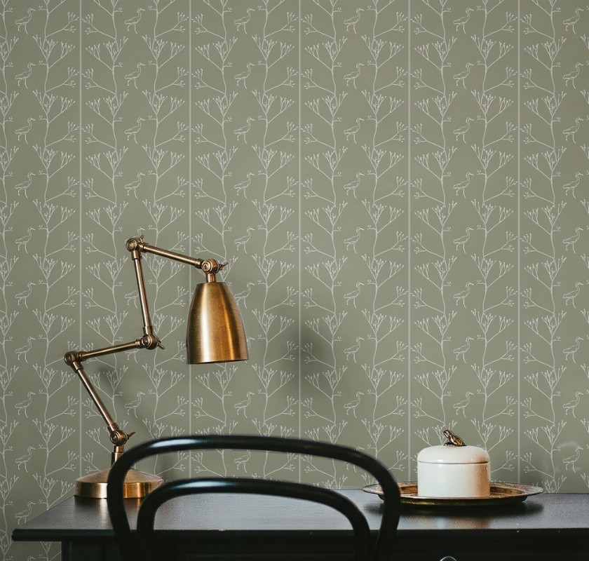 Picture of Fargesammensetning Twigs and Heron in Olive - 1033801-02 - 04859-01